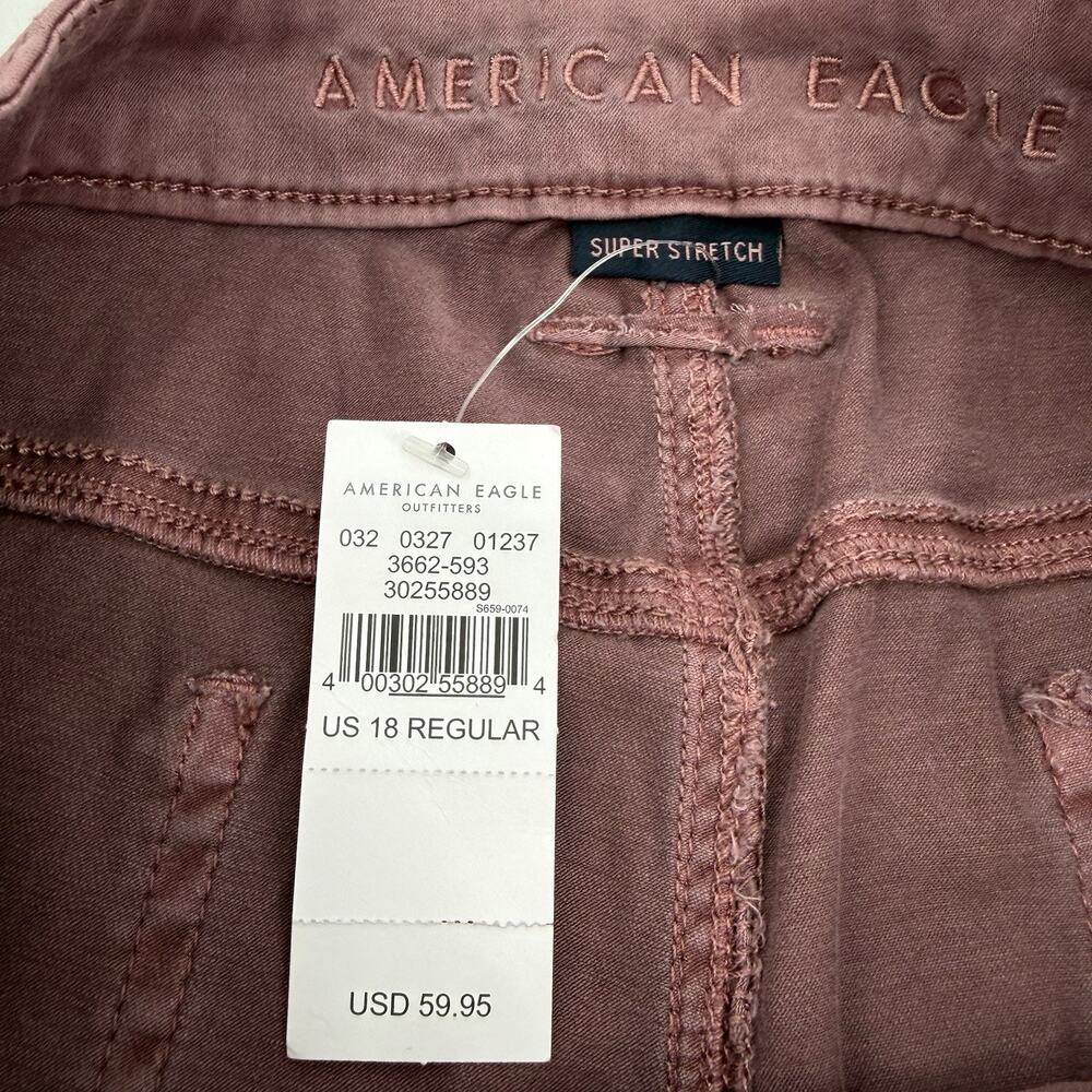 American Eagle Women’s 18 High Rise Jegging Next Level Stretch Mauve Tie Waist - Picture 7 of 9